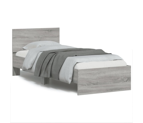 Estructura de cama cabecero luces LED gris Sonoma 90x190 cm