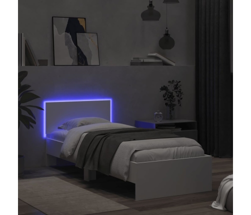 Estructura de cama con cabecero y luces LED blanco 75x190 cm