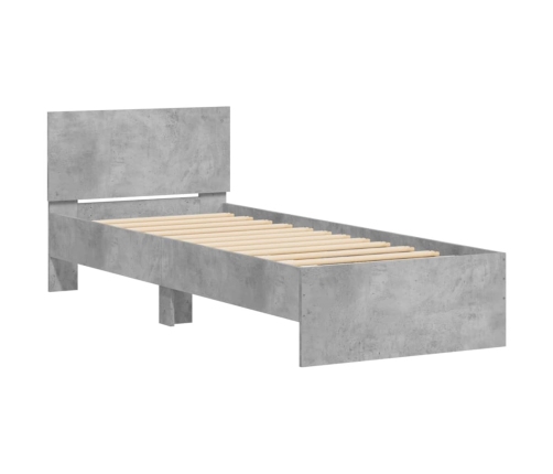 Estructura de cama cabecero luces LED gris hormigón 75x190 cm