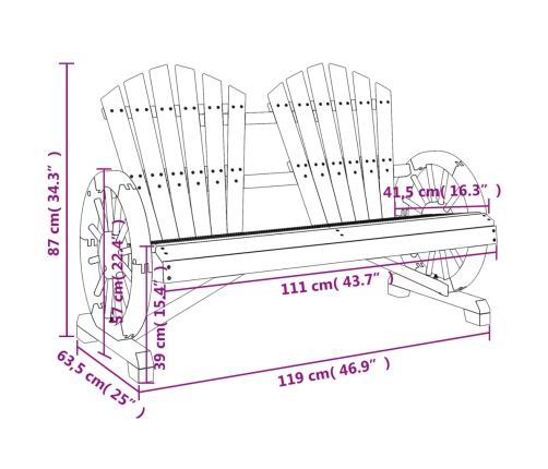 vidaXL Sillón de jardín Adirondack doble madera maciza de abeto