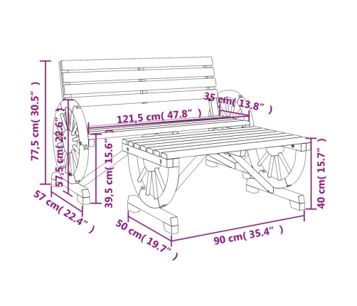 Juego de muebles de jardín 2 piezas madera maciza de abeto