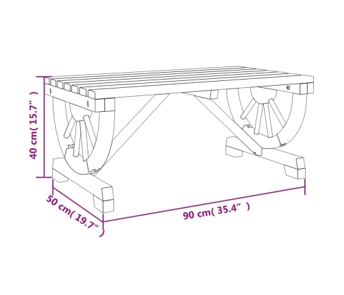 Mesa de centro de jardín madera maciza abeto 90x50x40 cm