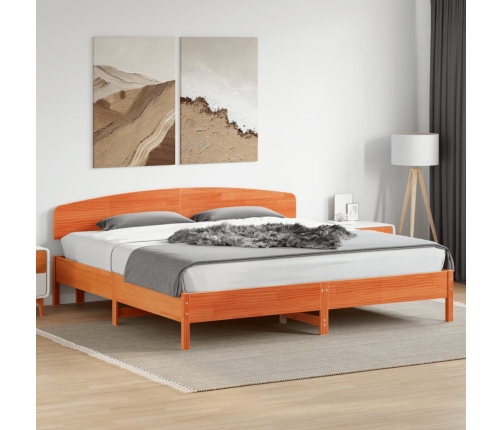 Cama sin colchón madera maciza de pino marrón cera 200x200 cm