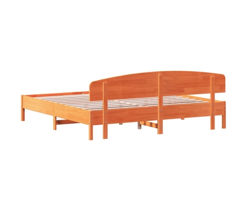 Cama sin colchón madera maciza de pino marrón cera 200x200 cm