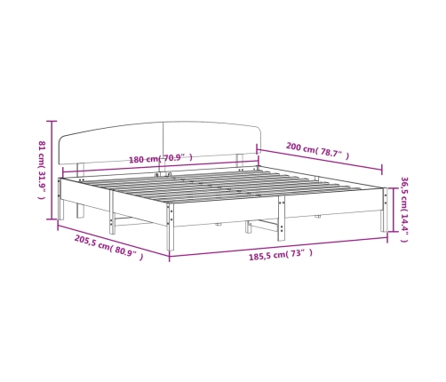 Cama sin colchón madera maciza de pino blanca 180x200 cm