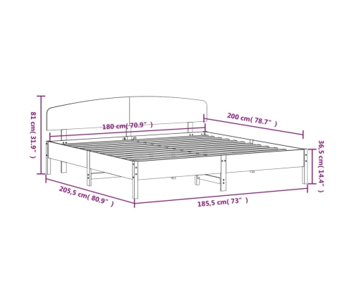 Cama sin colchón madera maciza de pino marrón cera 180x200 cm