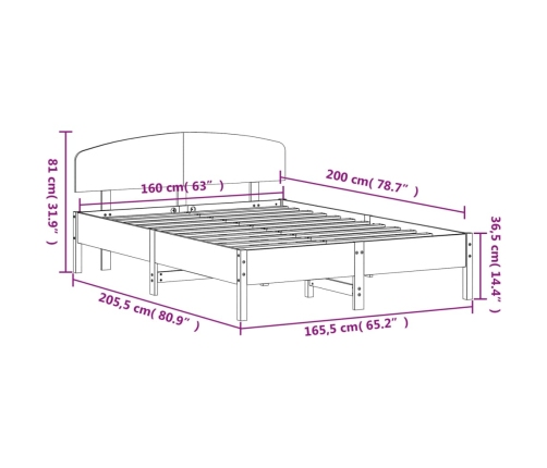 Estructura de cama sin colchón madera maciza de pino 160x200 cm