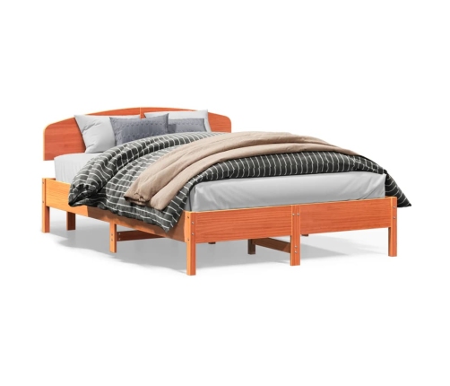 Cama sin colchón madera maciza de pino marrón cera 160x200 cm