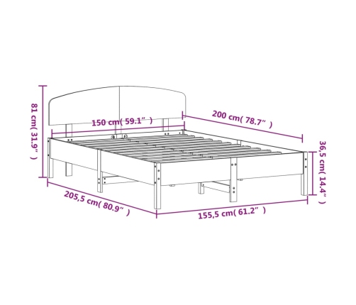 Cama sin colchón madera maciza pino marrón cera 150x200 cm