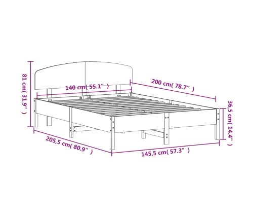 Estructura de cama sin colchón madera de pino blanca 140x200 cm