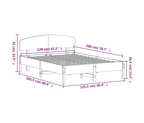 Estructura de cama sin colchón madera de pino maciza 120x200 cm