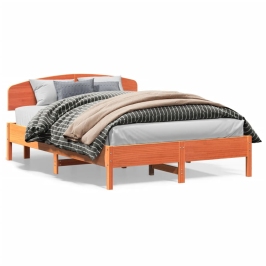 Cama sin colchón madera maciza de pino marrón cera 120x200 cm