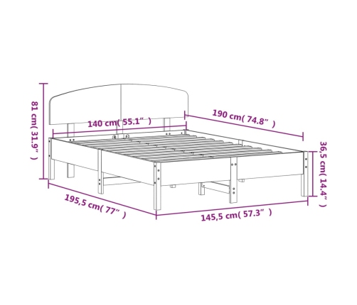 Estructura de cama sin colchón madera maciza de pino 140x190 cm