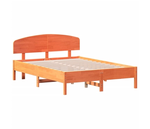 Cama sin colchón madera maciza de pino marrón cera 140x190 cm