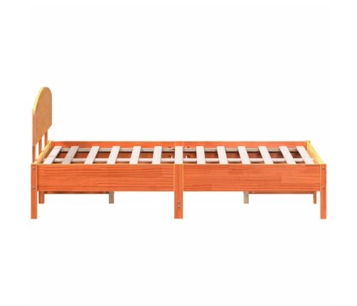 Cama sin colchón madera maciza de pino marrón cera 140x190 cm