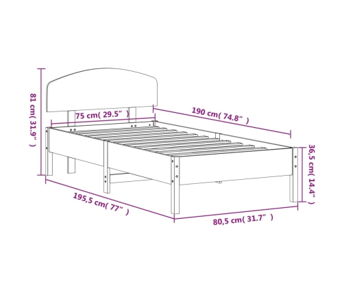 Estructura de cama sin colchón madera maciza blanca 75x190 cm