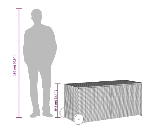 vidaXL Caja de almacenaje jardín con ruedas ratán PE beige mezcla 283L