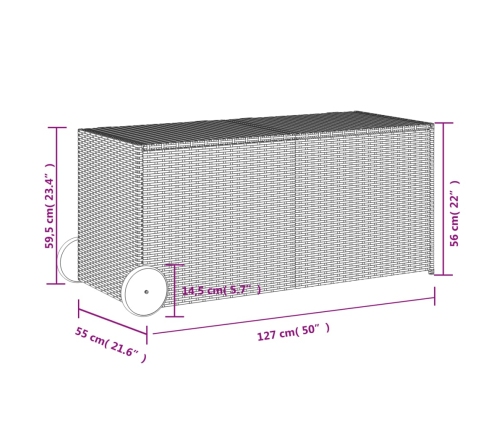 vidaXL Caja de almacenaje jardín con ruedas ratán PE beige mezcla 283L