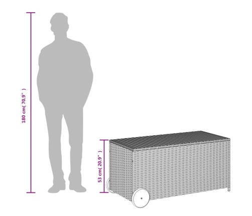vidaXL Caja de almacenaje jardín con ruedas ratán PE beige mezcla 190L