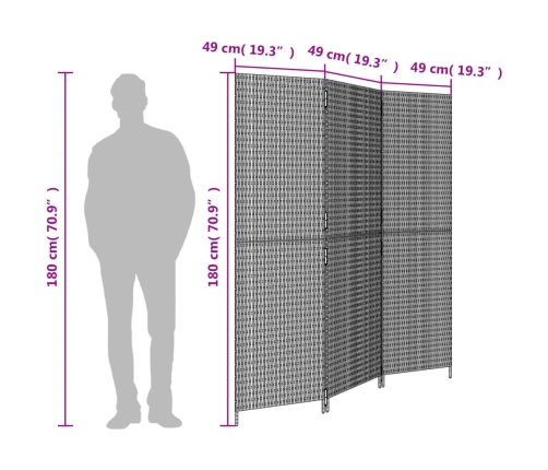 Biombo de 3 paneles ratán sintético marrón