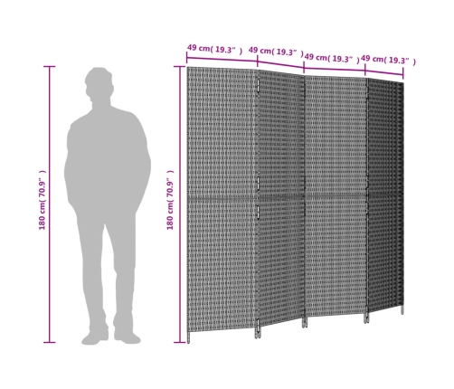 Biombo de 4 paneles ratán sintético marrón