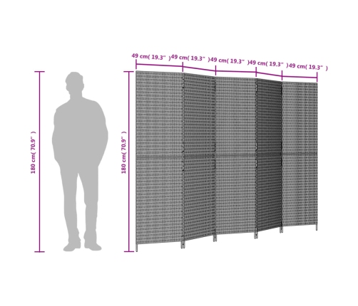 Biombo de 5 paneles ratán sintético marrón