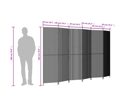 Biombo de 6 paneles ratán sintético negro