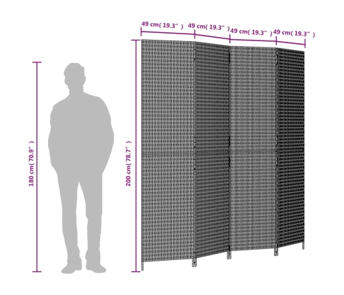 Biombo de 4 paneles ratán sintético marrón