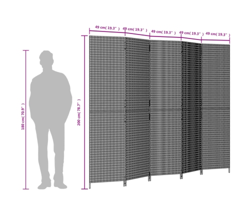 Biombo de 5 paneles ratán sintético negro