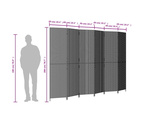 Biombo de 6 paneles ratán sintético negro