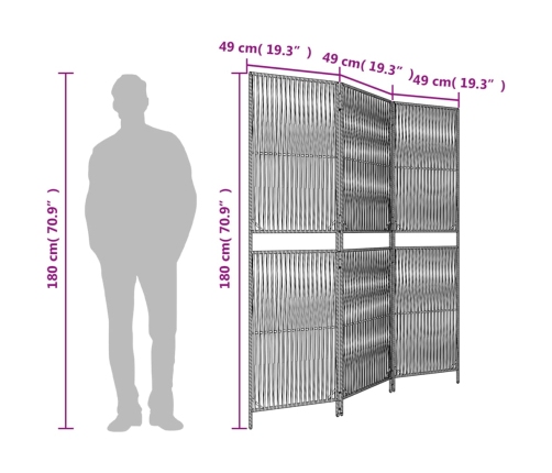 Biombo de 3 paneles ratán sintético gris