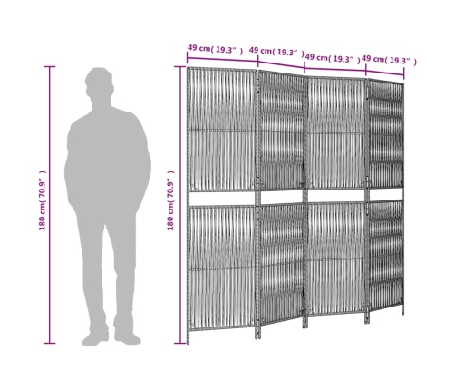 Biombo de 4 paneles ratán sintético marrón