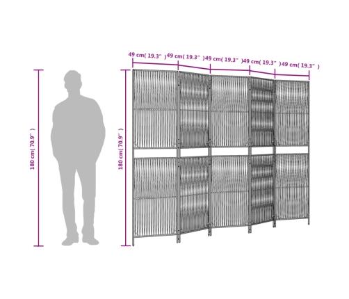 Biombo de 5 paneles ratán sintético marrón