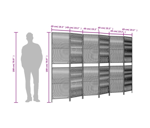 Biombo de 6 paneles ratán sintético marrón