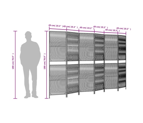 Biombo de 6 paneles ratán sintético gris