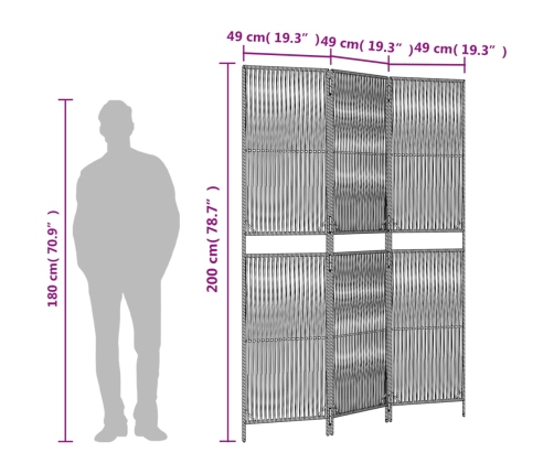 Biombo de 3 paneles ratán sintético negro