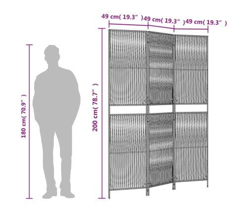 Biombo de 3 paneles ratán sintético beige