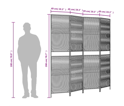 Biombo de 4 paneles ratán sintético gris