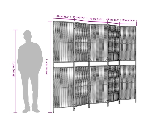 Biombo de 5 paneles ratán sintético negro