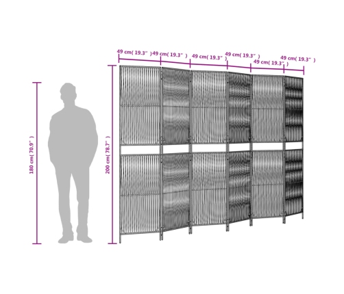 Biombo de 6 paneles ratán sintético marrón