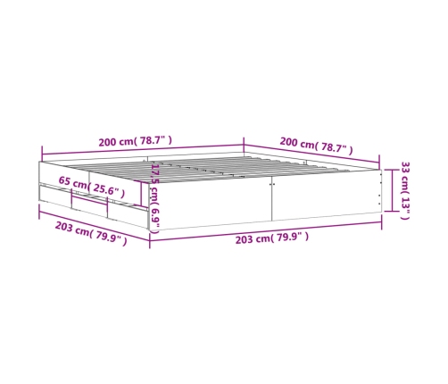 Cama con cajones madera ingeniería gris hormigón 200x200 cm