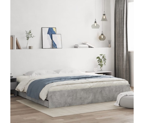 Cama con cajones madera ingeniería gris hormigón 200x200 cm