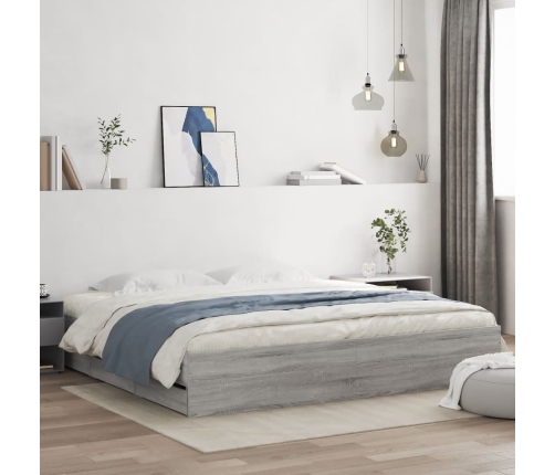 Cama con cajones madera ingeniería gris Sonoma 200x200 cm