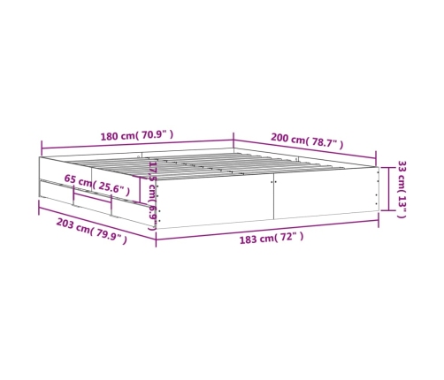 Estructura cama con cajones madera ingeniería negra 180x200 cm