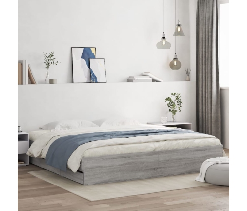 Cama con cajones madera ingeniería gris Sonoma 180x200 cm