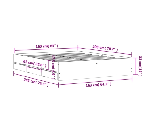 Estructura cama con cajones madera ingeniería negra 160x200 cm