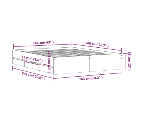 Cama con cajones madera ingeniería gris hormigón 160x200 cm