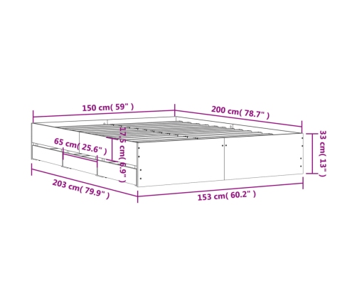 Cama con cajones madera ingeniería roble Sonoma 150x200 cm