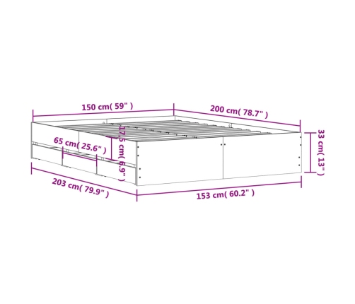 Cama con cajones madera ingeniería gris hormigón 150x200 cm