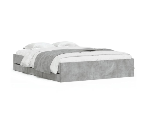 vidaXL Cama con cajones madera ingeniería gris hormigón 140x200 cm